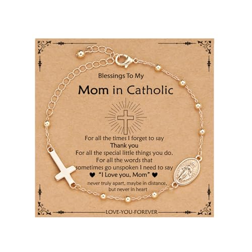 Catholic Virgin Mary Cross Bracelet Gifts for Girls Teens Women, Rosary Beads Charm Link Chain Bracelet Christmas Christian Religious Jewelry Gifts