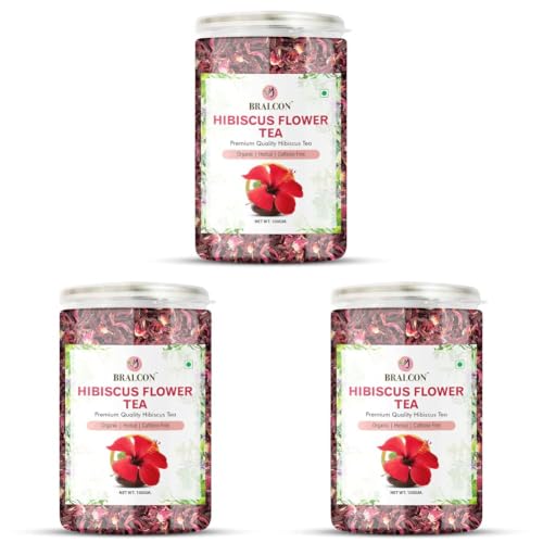 Image of BRALCON Hibiscus Flower Tea 100g | Premium Dried Whole Leaf Infusion | 100% Natural Herbal for Iced Drinks & Cocktails | Pure Floral Botanical (Pack of 3)