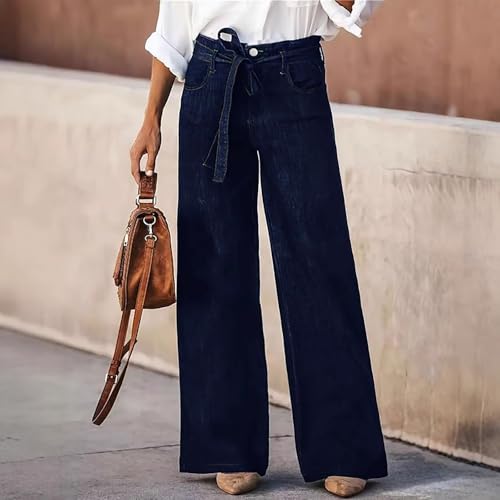 Women's Wide Leg Jeans Casual High Waisted Stretchy Baggy Loose Fit Long Trousers Pull On Denim Pants with Pockets2