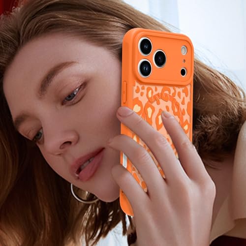 Image of KANGHAR Case for iPhone 17 Pro Orange Leopard Printed Pattern | [Compatible with Magsafe] Cute Cheetah Protective Magnetic Case for Girls Women 6.3 inch