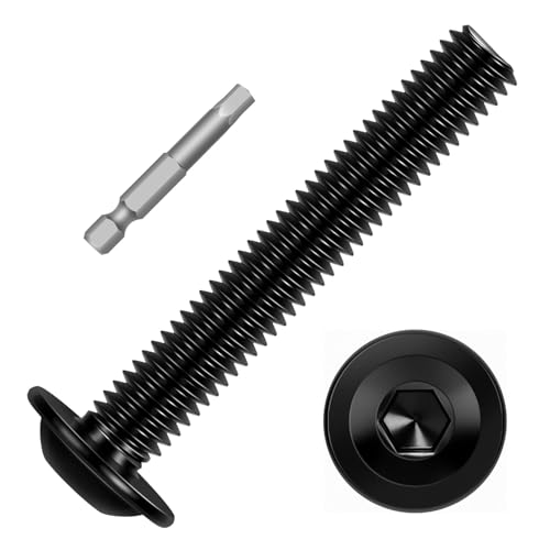 Image of M8-1.25 x 50mm 10 PCS Flanged Button Head Socket Cap Bolts Screws, Stainless Steel 304, Allen Socket Drive, Screwdriver Bit Included, Black Finish, Fully Machine Thread