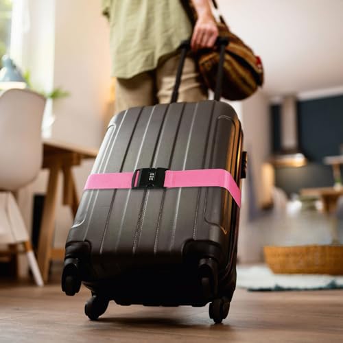 Image of Ferris Luggage Strap for Suitcase TSA Approved with Luggage Tag Suitcase Strap Luggage Straps Luggage Identifiers Luggage Belt Strap Luggage Connector Straps Luggage Accessories (Pink)