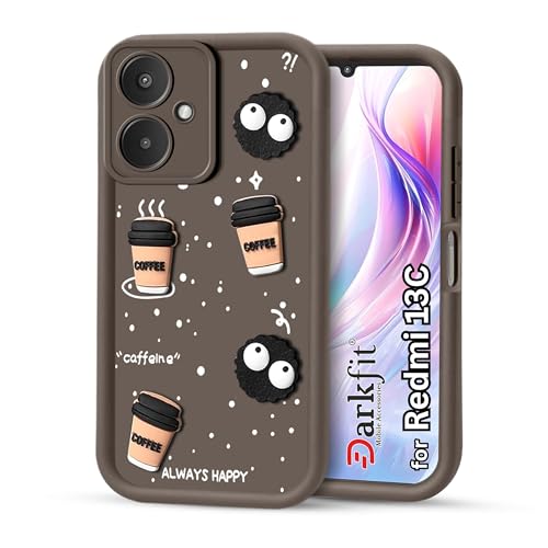 Image of Back Case Cover Compatible with Mi Redmi 13C 5G | Cute Fun Cartoon Ball 3D Coffee Silicone Case | Body Protection | Camera Protection | Shock Proof | Color Brown | Pack of 1