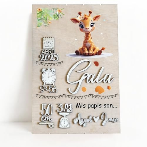 Natalicio Bebe Personalizado – Regalos para Bebes Recien Nacidos Niño y Niña Originales, Hecho a Mano en Madera Natural, Decoracion Habitacion Bebe, 20 Diseños