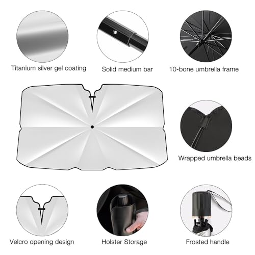 KUWUNG Car Sun Shades Front, Car Windshield Sun Shade Umbrella, Foldable Car Front Sunshade Sun Shade Cover, Cover, Universal Car Front Window Sunshade For Cars, Trucks, SUVs 79cm*140cm (31 * 55in) - Image 4