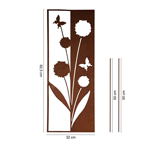 UNUS Garden Gartenschild mit Blumen, Design Gartendeko Rostoptik, Gartenstecker aus Edelrost, Rost Deko für Garten – Bild 3