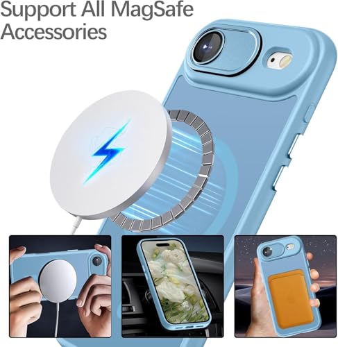 Image of Elzzi Magnetic for iPhone 17 Air Case, Upgraded [Full Camera Protection] [Compatible with Magsafe] [Translucent Matte] Shockproof Protective Phone Case for Men & Women - Mist Blue