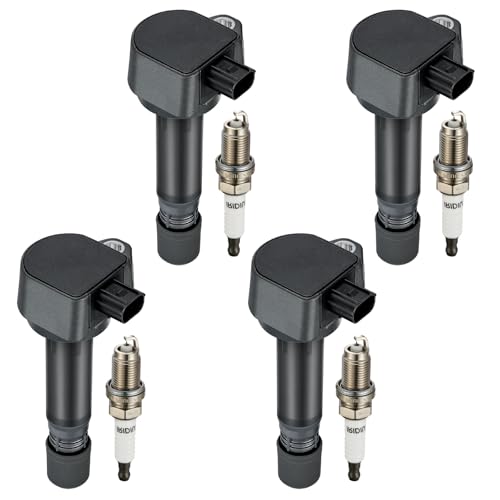 Image of Set of 4 Ignition Coil Pack UF582 and Iridium Spark Plugs IZFR6K11S 4 Pack Compatible with Honda Civic 1.8L L4 Replaces 30520RNAA01 C1580 UF-582 5C1637 E1082 IC662 099700-102 DQ50132 52-1874