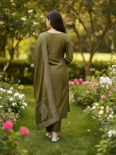 Image of ANNI Designer Women's Rayon Viscose Straight Embroidered Kurta with Pant and Dupatta | Ethnic Kurta Set for Festive, Office