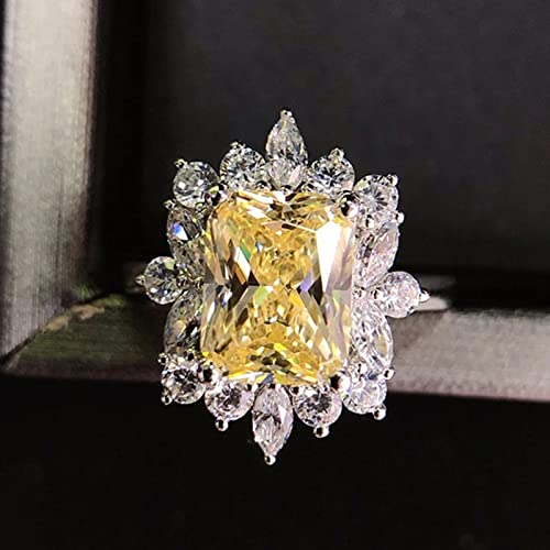 925 Sterling Silver Plated Dainty Halo Engagement Ring Simulated Citrine CZ Wedding Ring for Women3