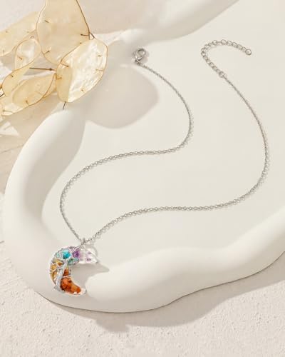 Image of Moon Chakra Necklace for Women - Healing Crystal Necklace Natural Stone Moon Pendant Wire Wrapped in Silver Tone - Gifts for Women & Friends, Mother's Day Gifts for Mom