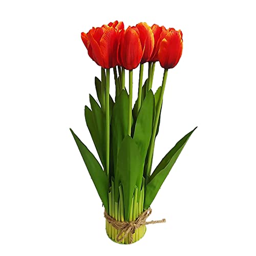 EESLL Artificial Tulips Flowers Bouquets, 14.2 Inch Simulation 12 Head Silk Cloth Tulips Flower Bunch Potted Decoration for Home Garden Flower Arrangement Pot Filling, Orange