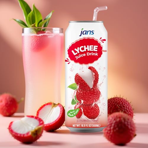 Image of Lychee Juice Drink with Pulp, 16.9 oz (Bulk Pack of 12) by Jans - Fat-Free, Cholesterol-Free, Refreshing Taste of the Tropics
