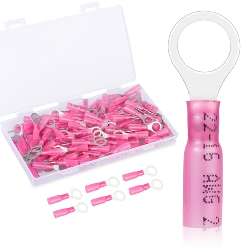 200 Pack Heat Shrink Ring Terminals - 5/16" - Red 22-16 AWG Marine Grade Heat Shrink Wire Connectors - Tinned Red Copper Eyelet Wire Connectors