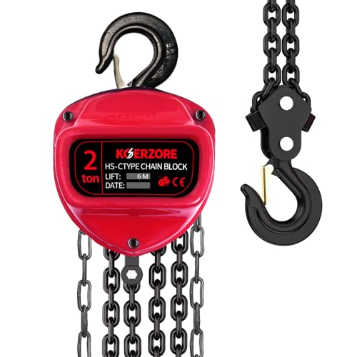 KOERZORE 2 Ton Hand Chain Hoist 4400 Lbs Capacity 20ft Lift Manual Come Along Winch with G80 Steel Chain & Dual Hooks for Engine Lift Warehouses Automotive Machinery