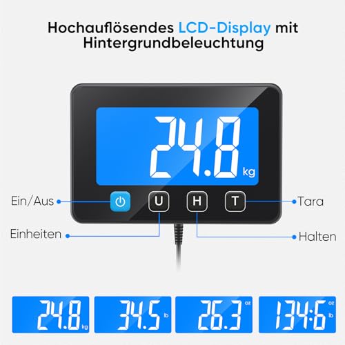 Digitale Paketwaage 200kg/10g Genauigkeit, Plattformwaage & Postwaage mit LCD, TARA/HOLD, USB-C & Batterien, Digitalwaage für Lager, Büro, Zuhause, Briefwaage für kleine Unternehmen