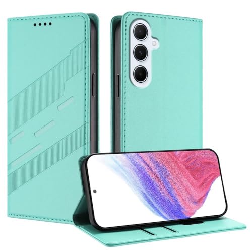 Housse Galaxy A53 vert menthe contre les chutes avec fermeture magnétique en cuir