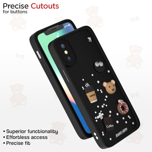 Image of Pikkme Bumper Case for iPhone X /Xs | Cute Fun Cartoon 3D Bear Silicone Full Body Protection Back Cover (Black)