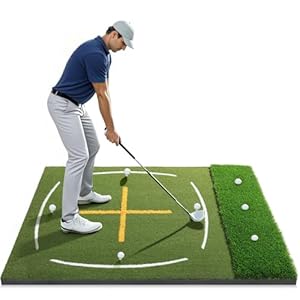 Golf Mat with Dual Turf | Golf Hitting Mat with Standing Guide-Line & Swing Path Line, 5x4ft Thickened Green Turf Practice Mats for Indoor or Outdoor Use, Ideal Gifts for Men Dad Husband & Golfers
