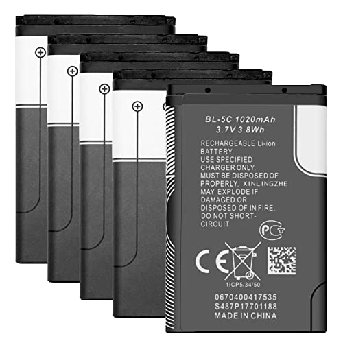 WUHAO 5 Pack BL-5C Battery 1020mAh for Loudspeaker Box Nokia Household Radio with Current Protection Replacement Battery 3.7V
