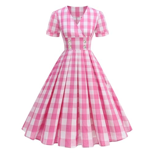 Robe rose à bretelles et motif à carreaux pour femme idéale pour cocktail