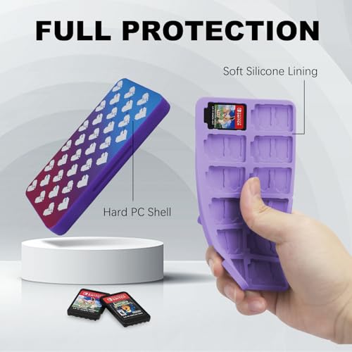 Image of FYY Nintendo Switch Game Case Holder for Switch 2 Cartridge Case with 24 Game Card Slots & 48 Micro SD Card Slots, Hard Shell, Silicone Lining Heart Pattern Blue