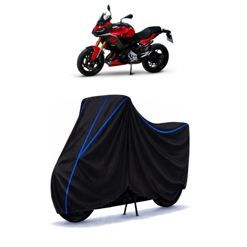 Image of F 900 XR Bike Cover Water Resistant Universal Motorcycle Rain | Heavy Duty UV Protection, Dust, Scratch Indoor Outdoor All Weather with Black Blue Piping Elastic