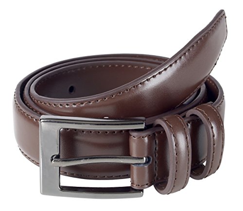 Sportoli Men's Classic Stitched Genuine Leather Uniform Dress Buckle Belt - Brown - Size 50 (Waist 48)