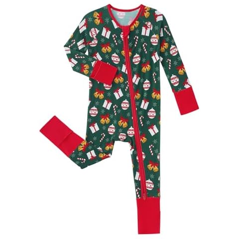 SUZEL Viscose from Bamboo Baby Christmas Pajamas - Baby Infant Boys Girls One Piece Romper - Sleep 'N Play PJs - 0-24 Months (Green, 6-12M) Cover