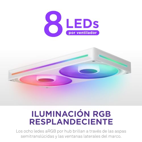 NZXT F280 RGB Core - Unidad de ventilador monocasco de 280 mm con 2 ventiladores RGB de 140 mm - Control de velocidad e iluminación - Alta presión estática y flujo de aire - 8 LED aRGB - Blanco - imagen 6