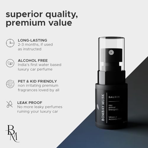 Image of Bombay Musk Saurin Luxury Car Perfume | Long Lasting Car Fragrance & Car Freshener | Alcohol Free & Plant Based | 60+ Days | 200+ Sprays | Perfume for Car