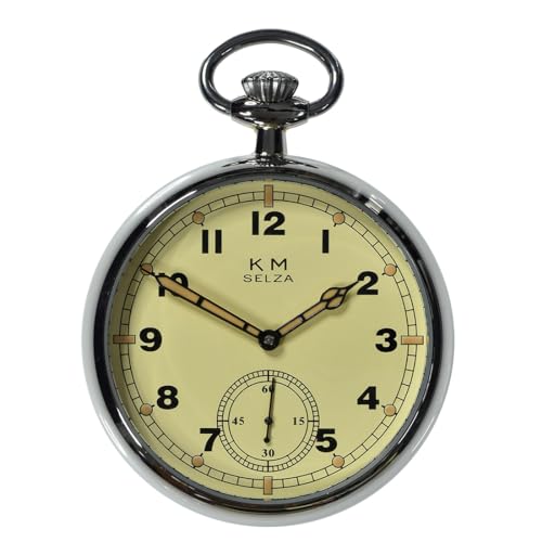 Reloj de bolsillo MWC Selza mecánico clásico para hombre con esfera crema y caja de acero WW2