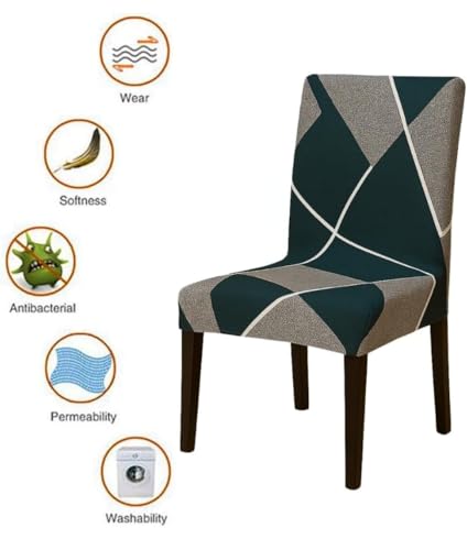 Image of Homerz Premium 6 Seater Dining Table Cloth with 6 Dining Chair Covers,Elastic Fitted Chair Slipcovers, Printed Polycotton Fabric, Table Cloth Size 60x90 inch (Solid Green)