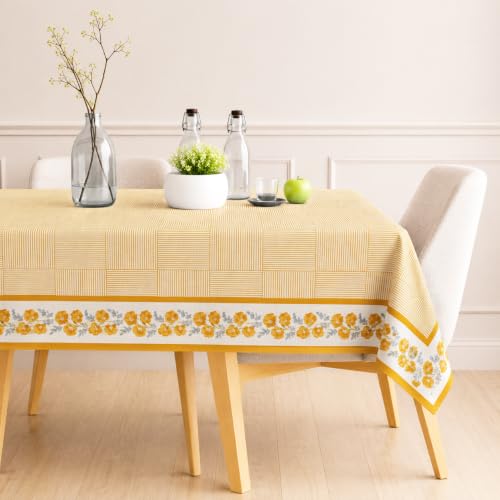 Image of STITCHNEST Cotton Slub Table Cover for 6 Seater Dining Table|54 x 78 Inches, Digitally Printed|Durable, Washable & Fade-Resistant Fabric