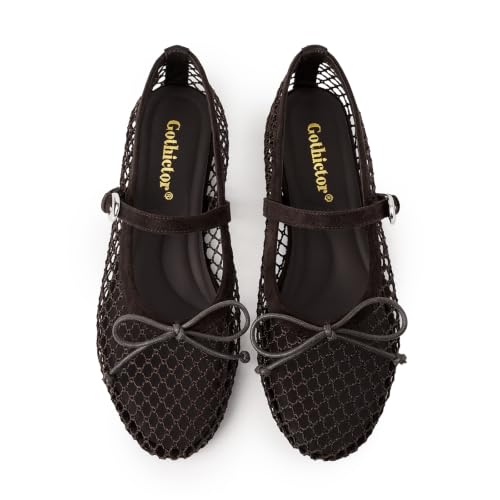 Image of Gothictor Women's Mesh Ballet Flats Round Toe Leopard Mary Jane Shoes Women