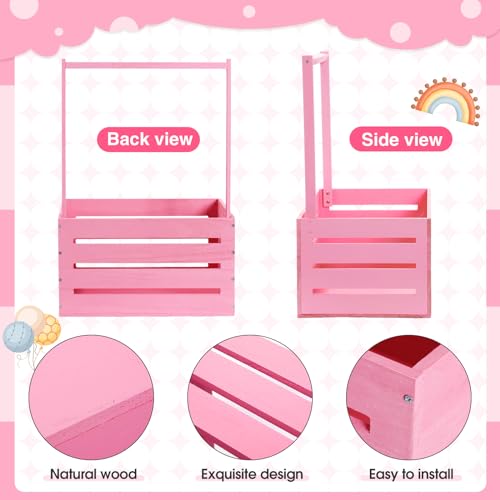 Image of Barydat Wooden Baby Shower Crate Closet Basket with Handle Baby Announcement Sign Garland Hangers Large Letter, Wooden Gift Crate, Letters for Pregnancy New Parent Party(Pink)