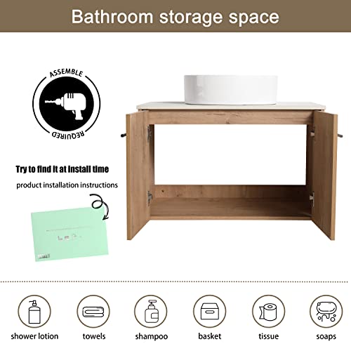 Malwee 30" Floating Bathroom Vanity With Sink, 30 Inch Single Sink Wall Mounted Bathroom Vanity, With 2 Doors And White Ceramic Basin Sink Top (Imo-041-400, 041-30''Wx19''D+Bab400Mowh) #TOP3