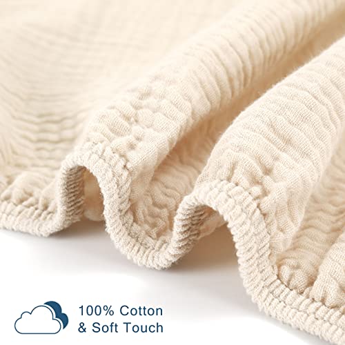 Image of GRSSDER Soft Muslin Crib Sheet 1 Pack, 100% Cotton Crib Sheets with Deep Pocket for Boys and Girls, Fit Standard Crib Mattresses 52 inch x 28 inch Safe and Snug, Beige