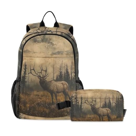 GAIGEO Dusk Elk Backpack and Lunch Box Set, Lightweight Backpack Kids, Backpacks for School, Backpack for Boys