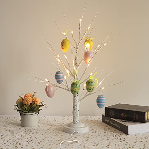 24 Led Lighted Birch Tree With Hanging Easter Eggs 24 Inch Adjustable Branches Artificial Tree Tabletop Battery/Usb Operated 8 Lighting Modes For Home Wedding Christmas Decoration (Warm White) #TOP4
