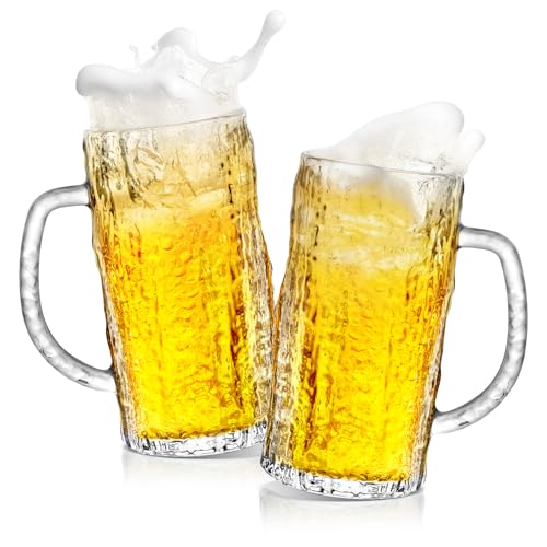 Cambareign Bierkrug 0,5 liter, 2er Set Biergläser mit Henkel, Glas Bierkrüge für Gefrierschrank, Geschenke für Männer