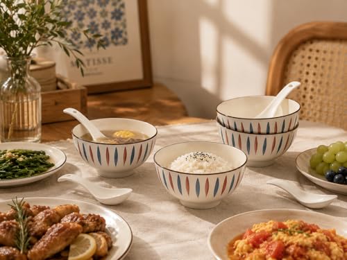 Image of Beyond Homes Set of 4 Soup Bowl with Spoon | Ceramic Microwave & Dishwasher Safe Bowls for Serving Soup, Curry, Custard, & Dessert | Bowl Set for Gifting & Daily Use (Teardrop)