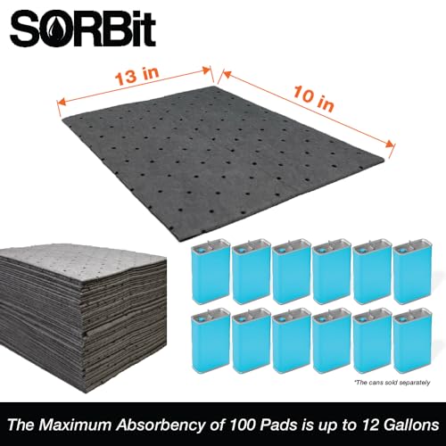 Image of LAUCO Heavyweight Universal Oil Absorbing Pads (Grey) 10 inch x13 inch - Pack of 100 Sheets - Automotive Absorbent Pads for Oils, Water, and Solvents (100 Sheets (1 Box))