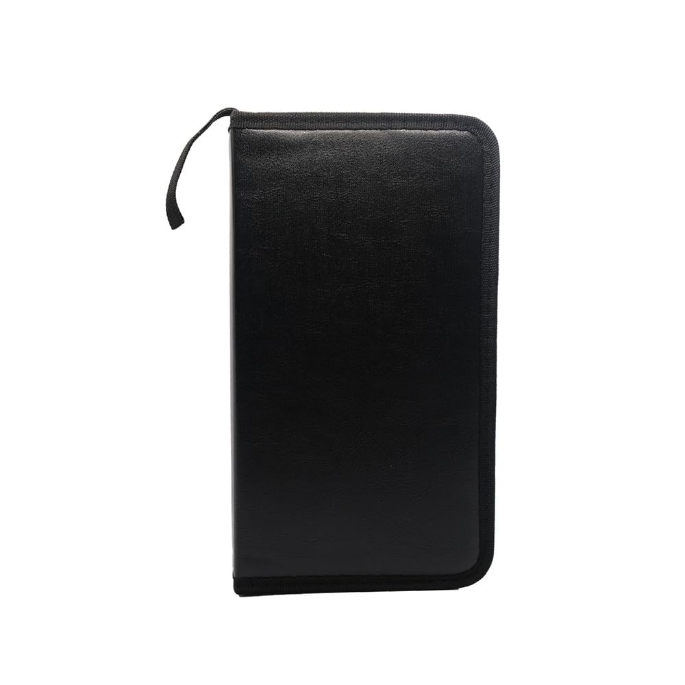 PU Leather CD/DVD Case - 80 Capacity Portable Storage Tray with Zipper Closure, Saves Space in Cars and Homes (Black)