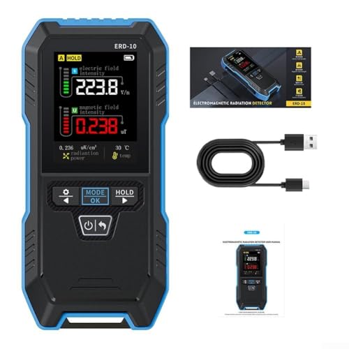ERD-10 4-in-1 EMF Detector for Electric and Magnetic Field Strength, RF Power & Temperature Monitoring - Electromagnetic Radiation Meter with 2.4" Color Display