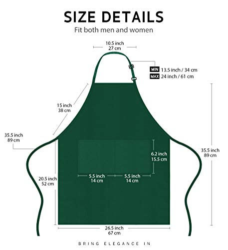 Image of Syntus 12 Pack Bib Apron, Unisex Aprons Adjustable Waterdrop Resistant with 2 Pockets Cooking Kitchen Apron for Chef, BBQ Drawing Apron Bulk, Dark Green