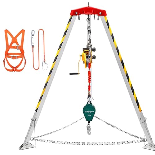 7' Aluminum Confined Space Tripod Kit, Fire Sewer Tripod Rescue Equipment with Retractable Fall Arrester, For Underground Pipe/Tunnel/Cable Trench,1800LBS