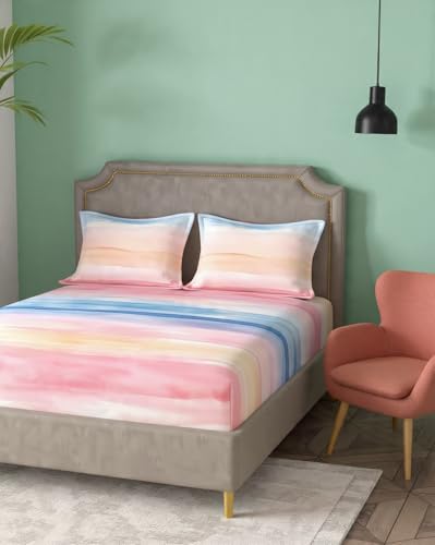 Image of Portico New York Super King Size Flat Bedsheet with 2 Pillow Covers Facets (Multicolor 4)