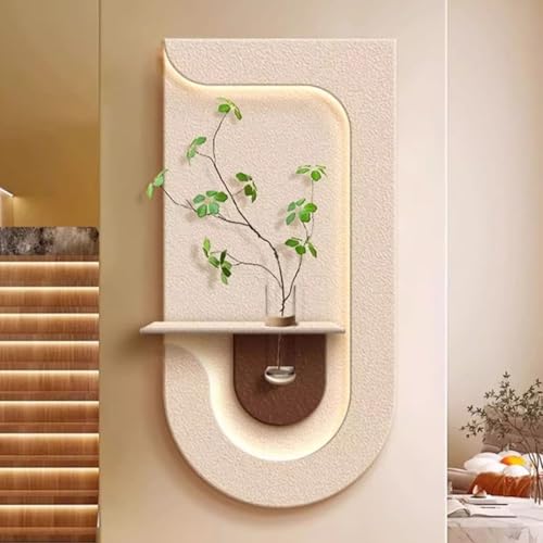 Peinture murale 3D grès fait main avec vase tableau décoratif entrée LED