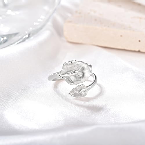 925 Sterling Silver Calla Lily Ring Adjustable Open Ring for Women Flower Stacking Statement Wedding Band Ring for Women Valentine's Jewelry Gifts3